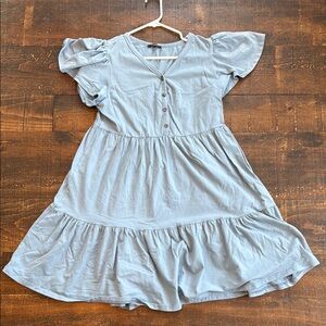 Light Blue V-Neck Tiered Mini Dress with Button Front